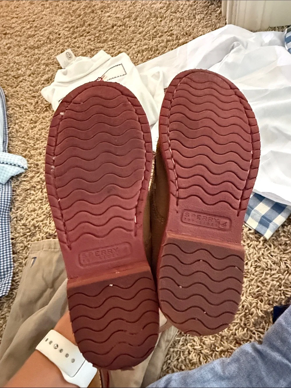 Sperry Brown Suede Derby Shoes with Red Sole